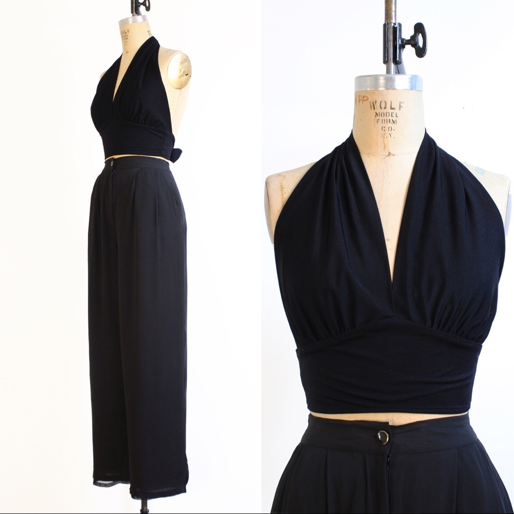 SOLD // 1990s black silk palazzo pants